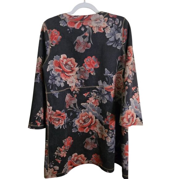Anthropologie Solitaire NWOT Brown Suede Floral Open Front Kimono Jacket Size M - Picture 3 of 12